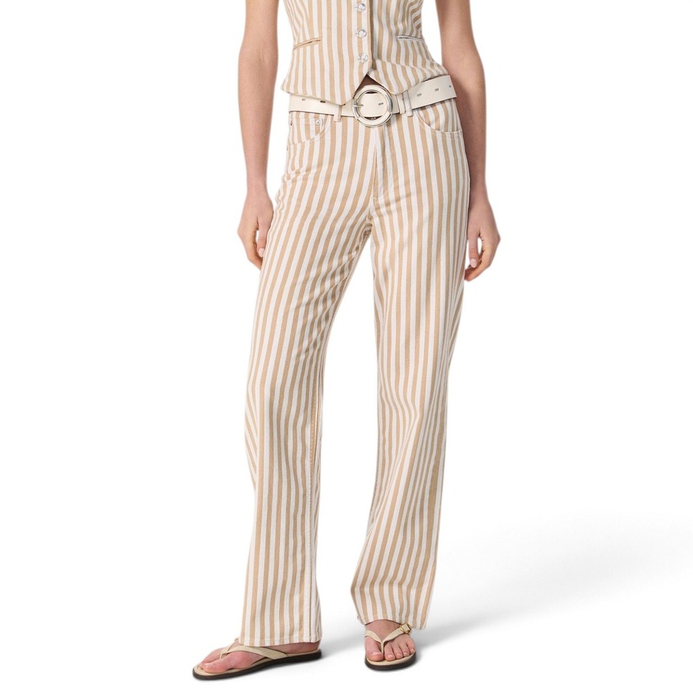 Rag & Bone Relaxed Straight Jeans Women 27 Tan Stripe Cotton Linen Stretch Denim